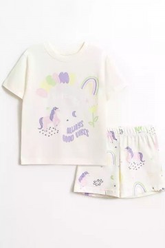 Пижама для девочки бежевая с шортами Vulpes 1014SS24 Familiy(фото4)