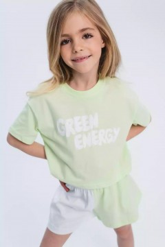 Пижама для девочки зелёная с шортами Vulpes 1013SS24 Familiy