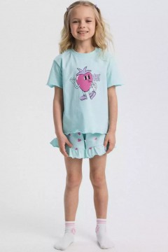 Пижама для девочки бирюзовая с шортами Vulpes 1012SS24 Familiy