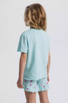 Пижама для девочки бирюзовая с шортами Vulpes 1012SS24 Familiy(фото2)