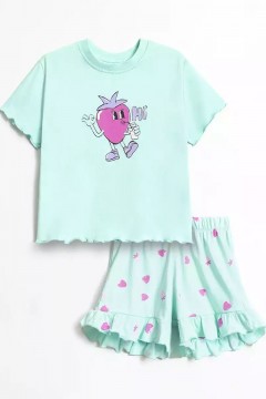 Пижама для девочки бирюзовая с шортами Vulpes 1012SS24 Familiy(фото3)