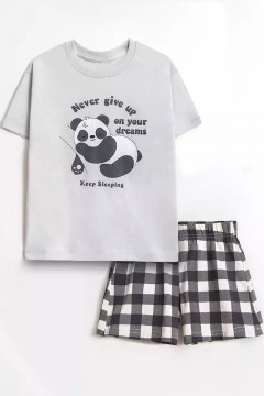 Пижама для девочки с шортами в клетку Vulpes 1014/1SS24 Familiy(фото4)